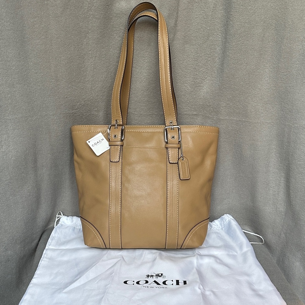 Coach F11201 Camel Tan Leather Shoulder Bag HML Lunch Tote New with Tags